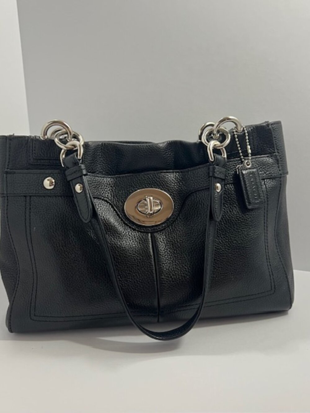 Coach Peyton Penelope Pebble Leather Turn Lock CarryAll Satchel Bag F16531 Black - Picture 2 of 16